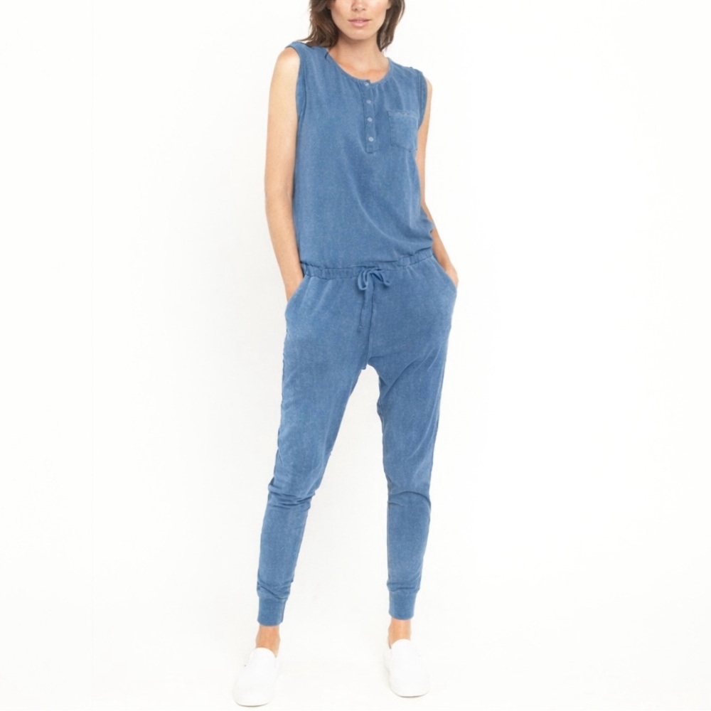 Anthropologie x‎ Sundry Button Front Sleeveless Knit Jumpsuit Blue Size 1 Small